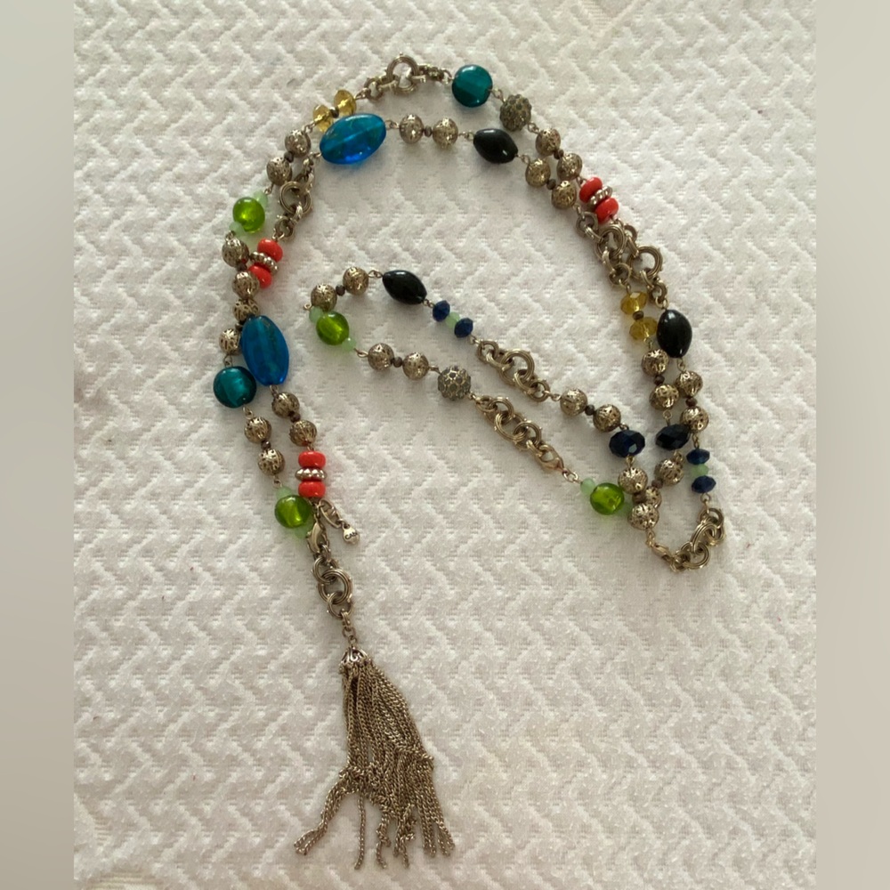 CAbi Vintage Gold Tone, Multi Stone Necklace